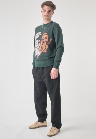 Cleptomanicx Sweater 'Cat & Dog' in Green