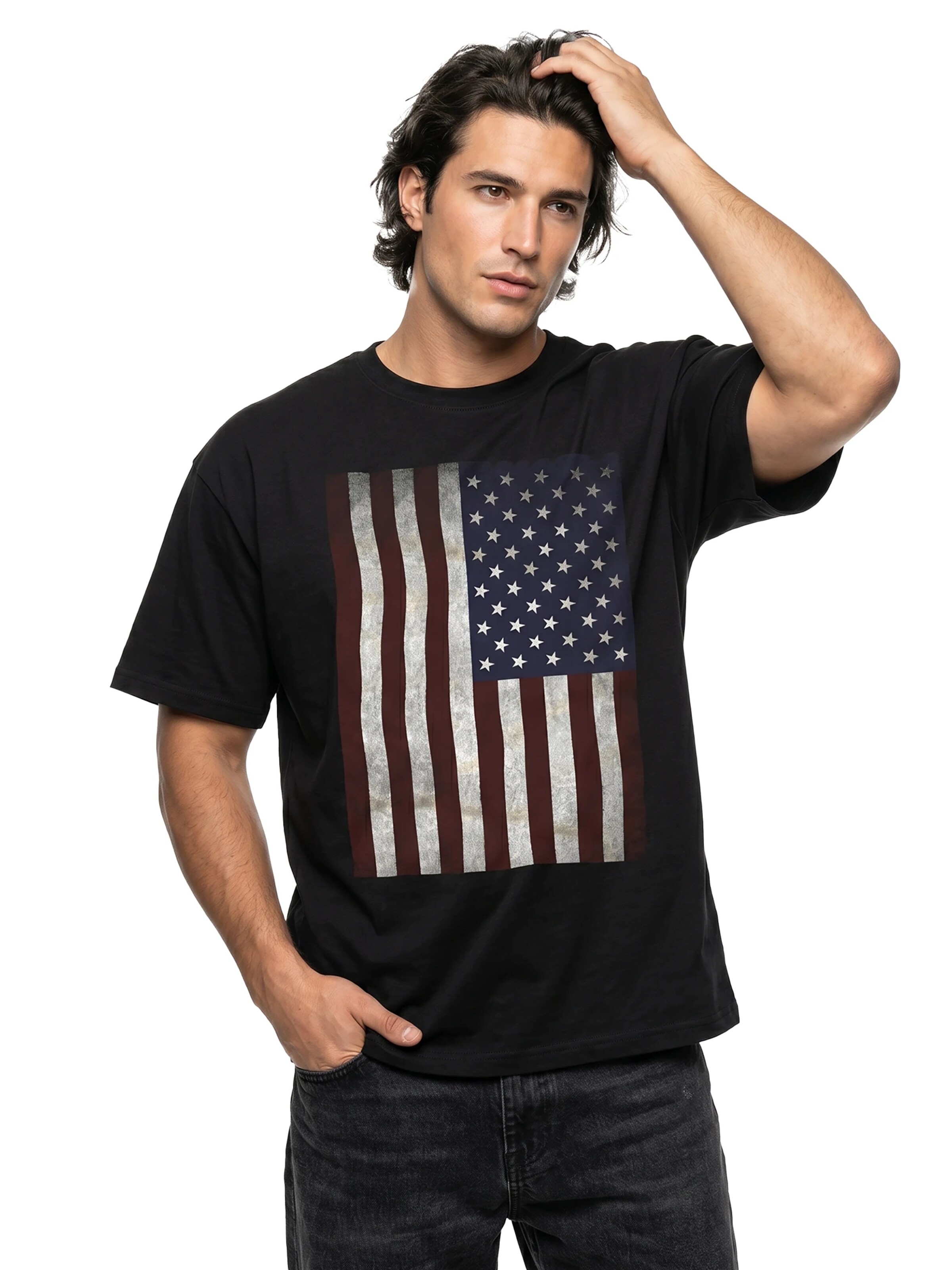 MAKAYA Shirt 'USA Flagge' in Black: front