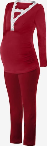 M.M.C. Pajama 'Spitze Umstandspyjama' in Red: front