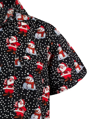 King Kameha Regular fit Overhemd 'Christmas Santa Likes' in Zwart