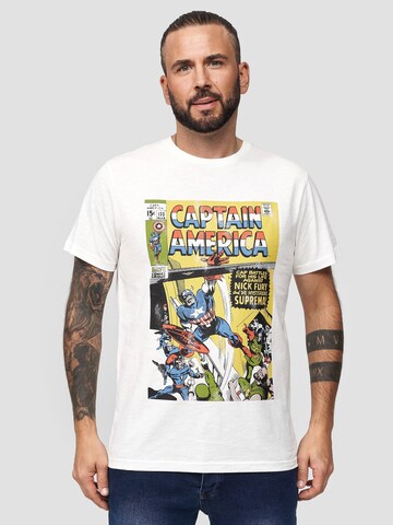 Recovered Shirt 'Captain America Battles' in Beige: front