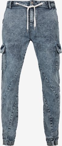 Urban Classics Tapered Cargo Jeans in Blue: front