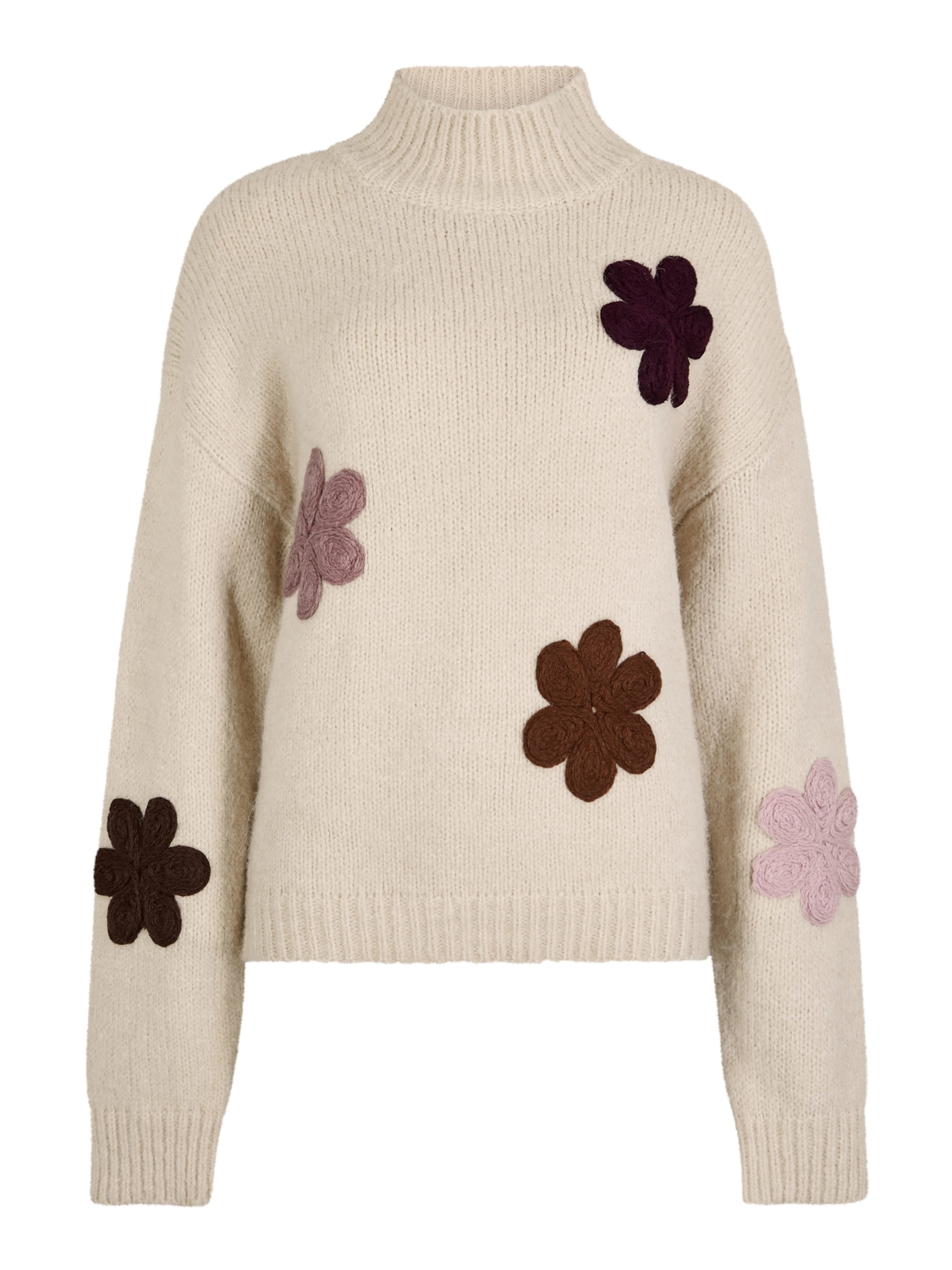 Apricot Embroidered Flower Chunky Knit Jumper ' ' in stone, Produktansicht