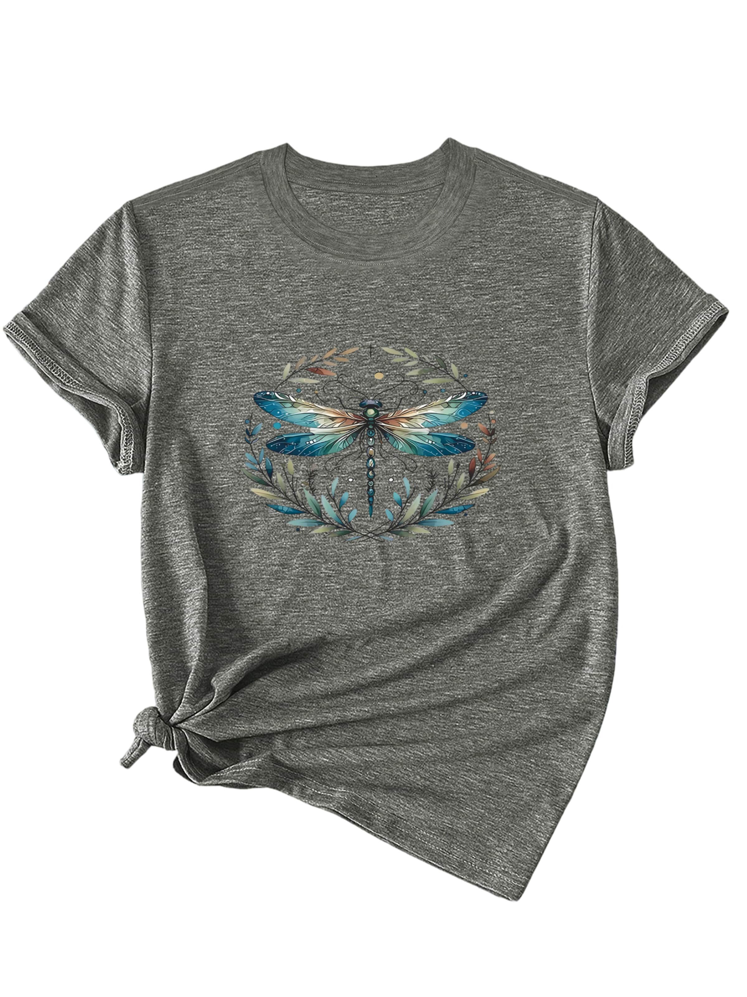 GORHEY Shirt 'Women's Summer Casual Color T-Shirt with Dragonfly Print' in Grau