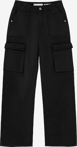 Bershkaregular Cargo hlače - crna boja: prednji dio