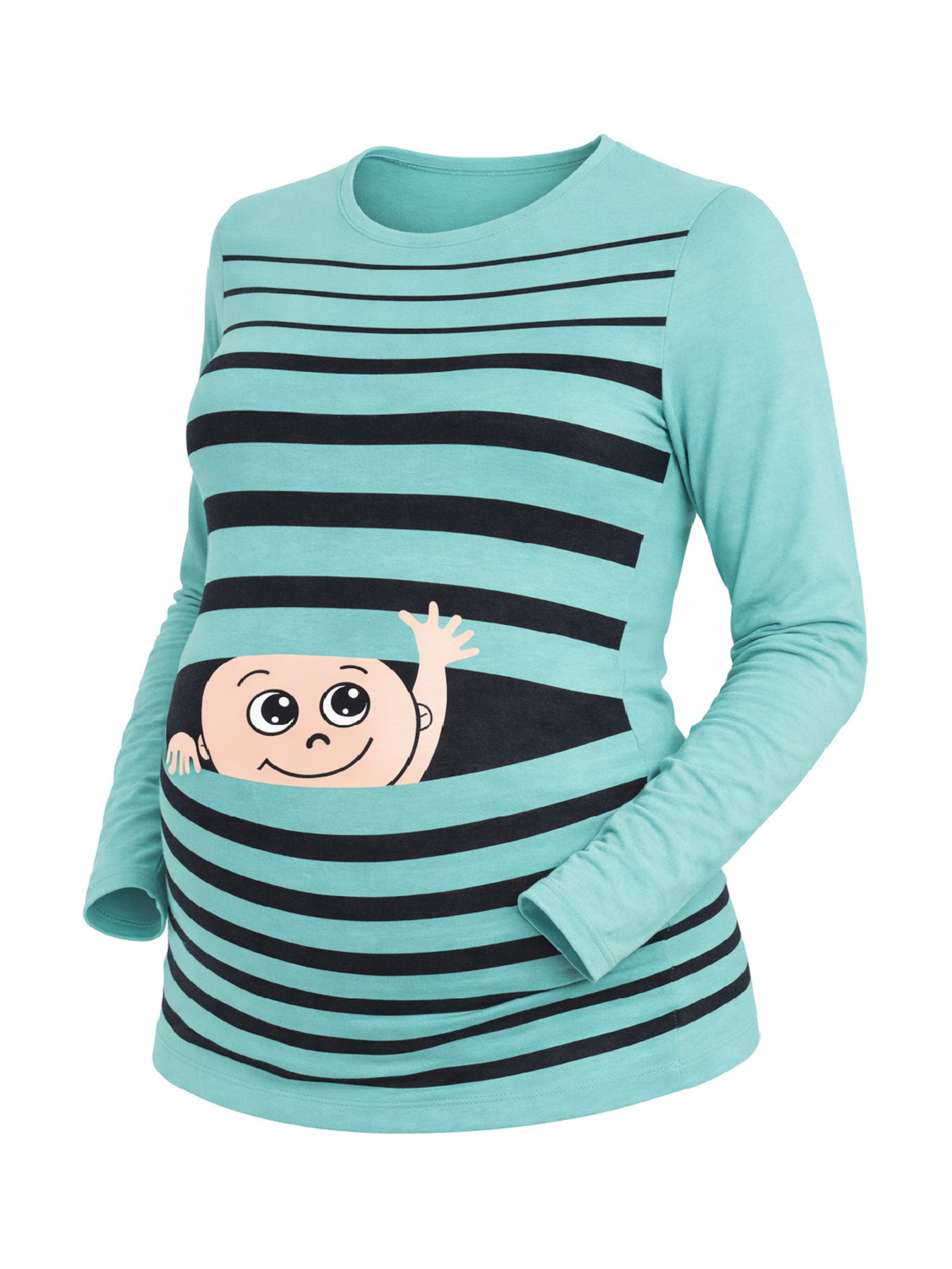 M.M.C. Shirt 'Winke Winke Umstandslangarmshirt' in Turquoise, Item view