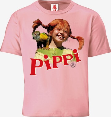 LOGOSHIRT T-Shirt 'Langstrumpf & Herr Nilsson' in Pink: predná strana