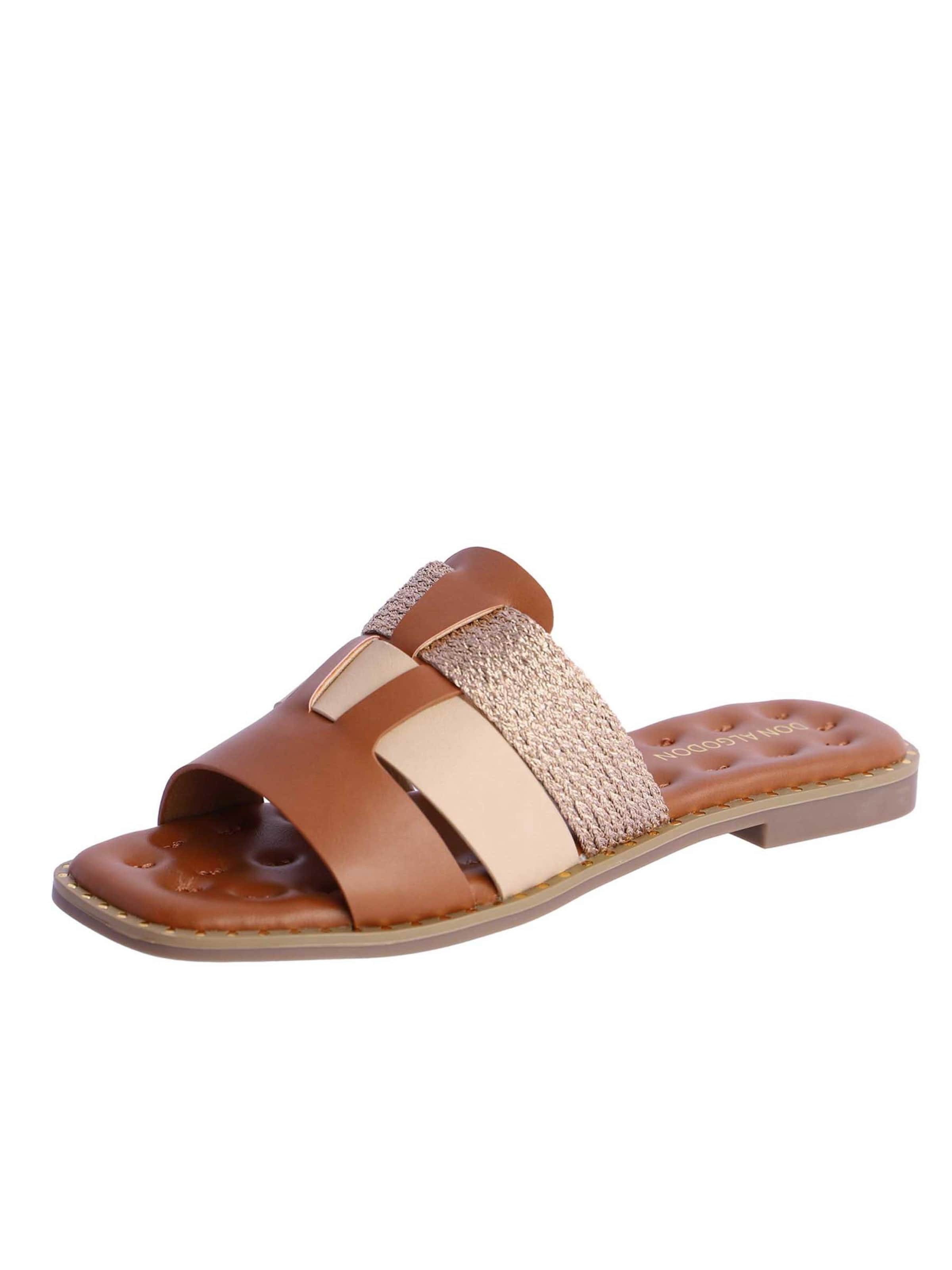 Don Algodon - Zapatos abiertos 'Sandalia para mujer DON ALGODON Vera de piel sintética combinada en rafia' en marrón: frente