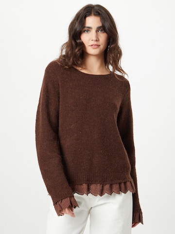 Cream Sweater 'Lacy' in Brown: front