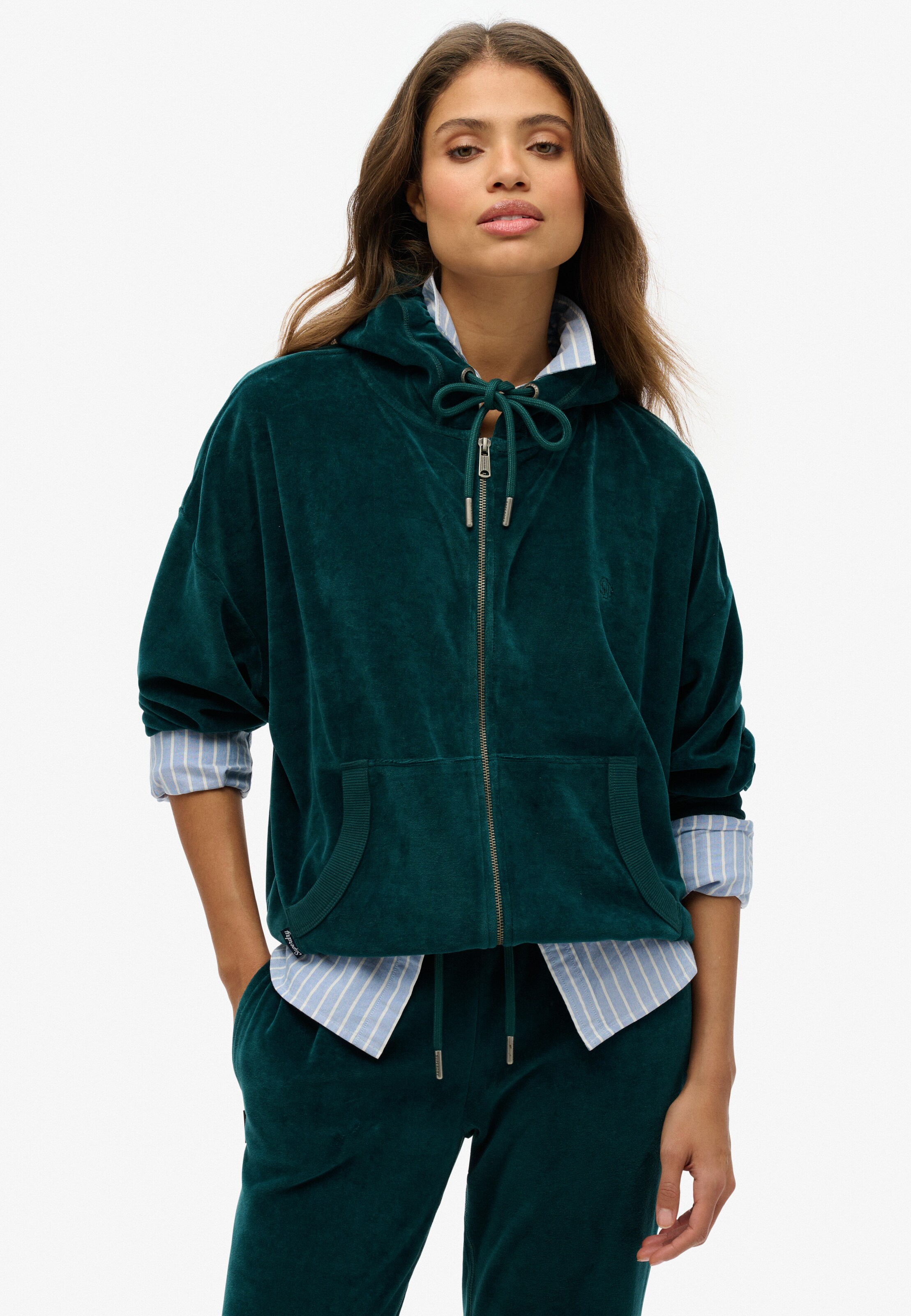 Superdry Zip-Up Hoodie in Green: front