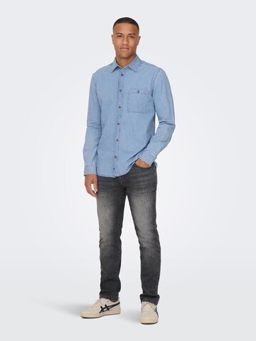 Only & Sons Regular fit Button Up Shirt 'LEX' in Blue