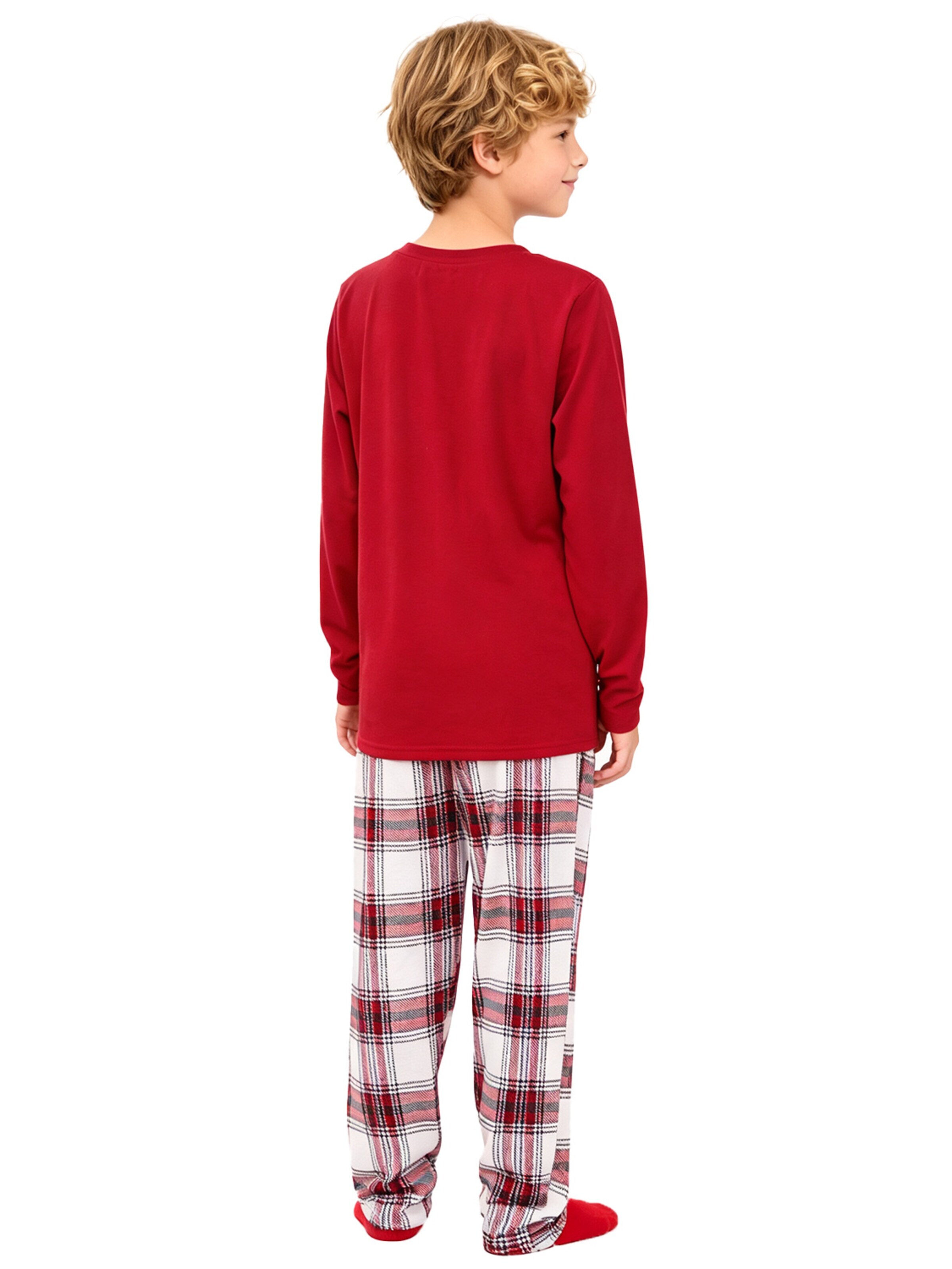 KoJooin Piżama 'Weihnachtsbaum Jungen Weihnachts-Pyjama-Set Langarm Shirt mit Weihnachtsbaum-Motiv und Karierten Schlafanzughose' w kolorze czerwony
