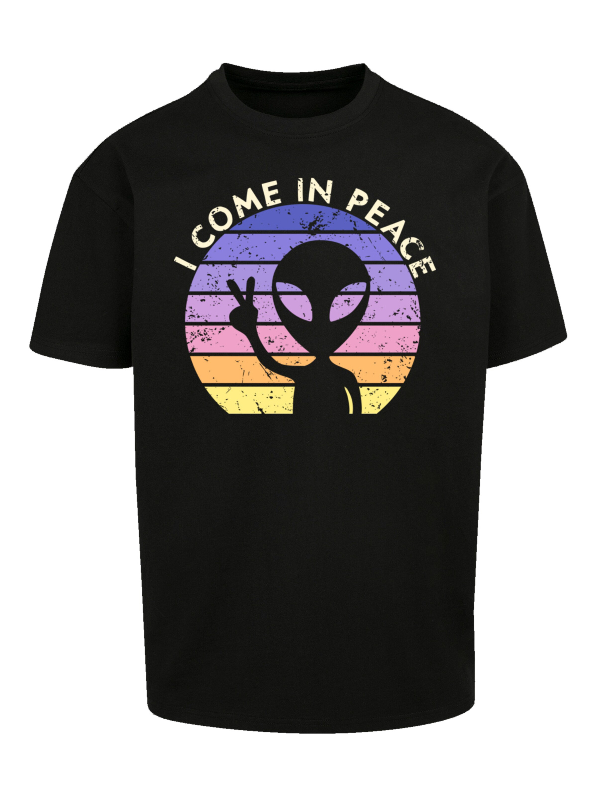 F4NT4STIC Shirt 'Alien Peace Sunset' in Zwart: voorkant