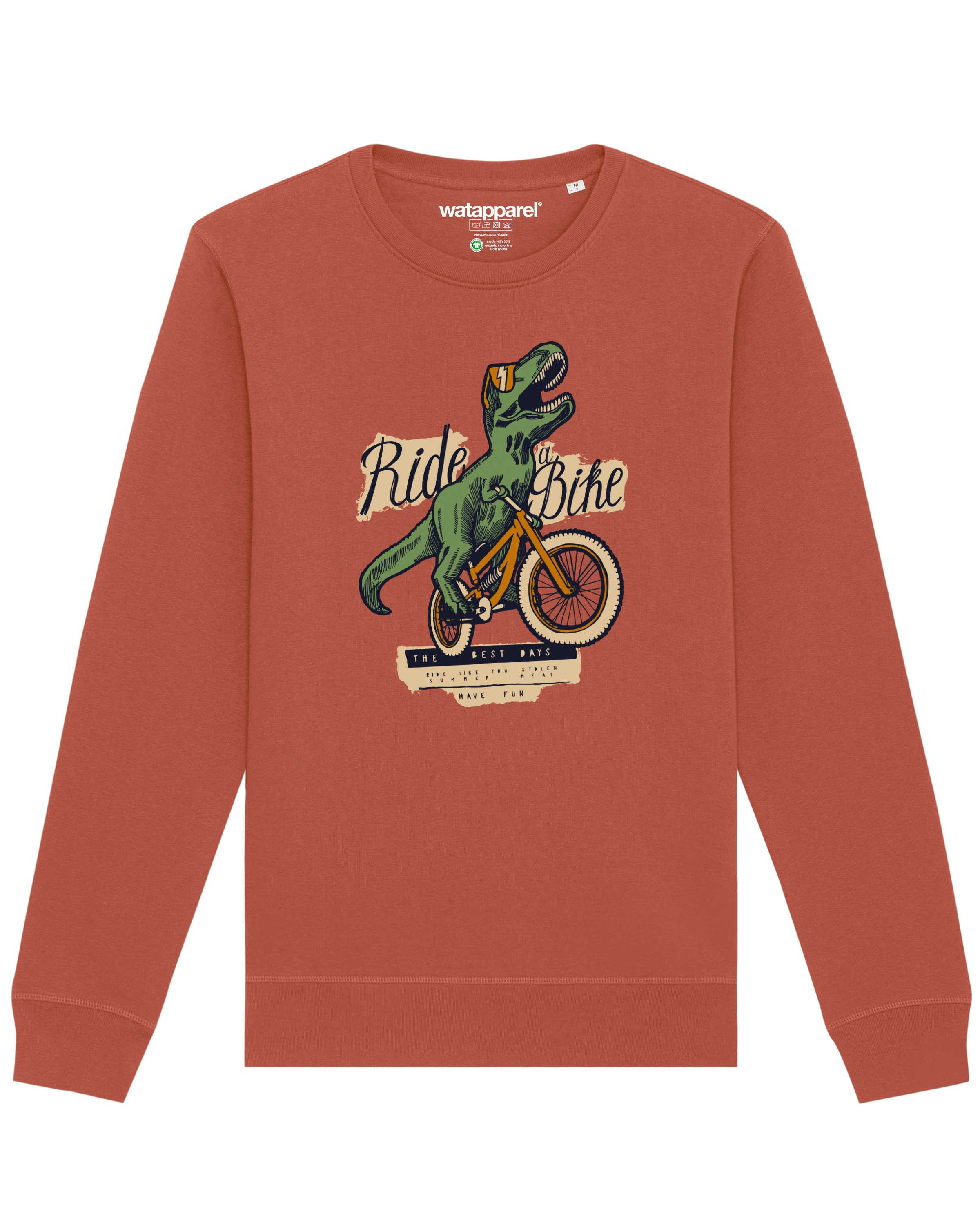 Watapparel Sweatshirt ' T-Rex Fahrrad ' in Bruin: voorkant