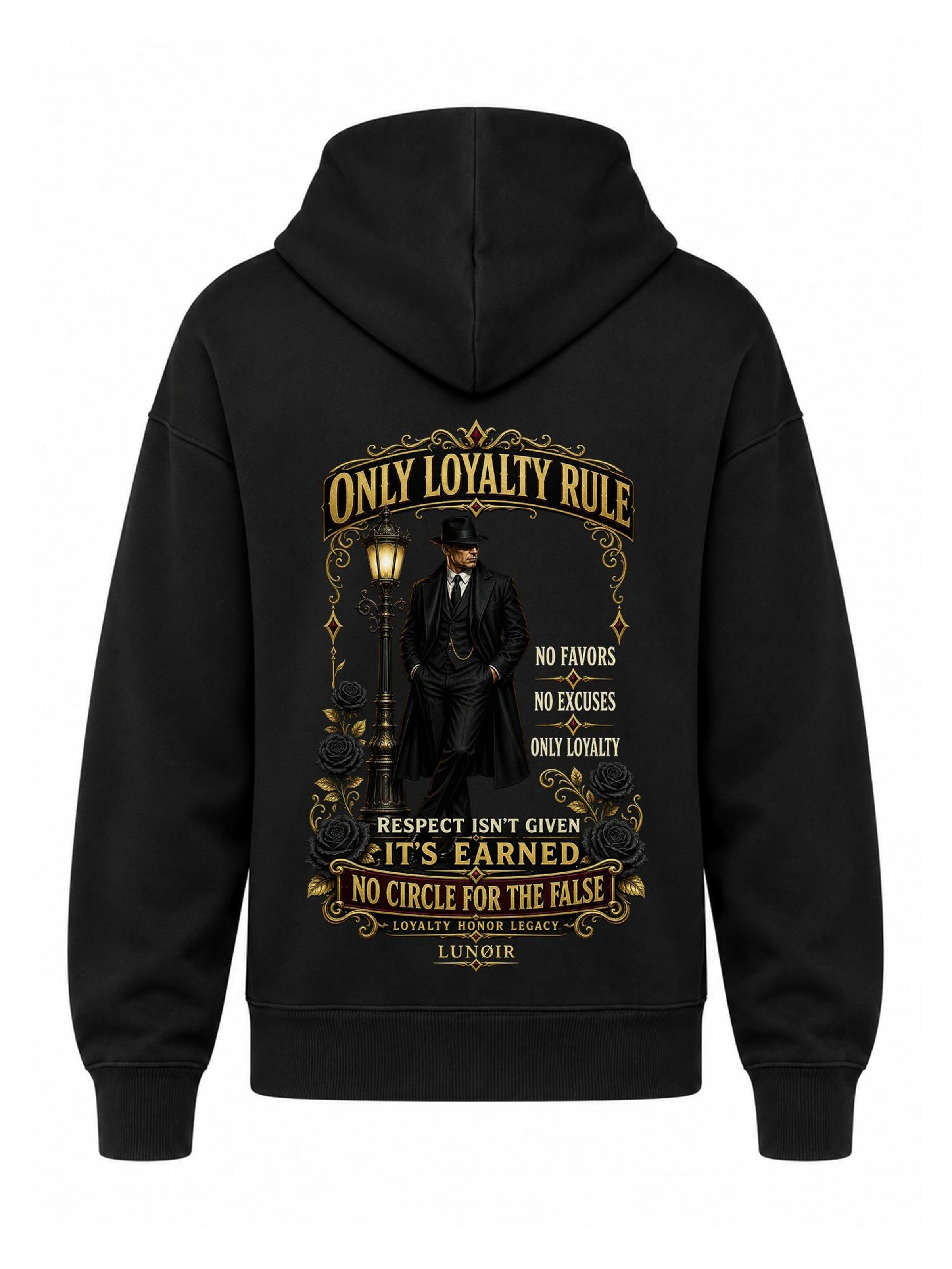 LUNØIR Studio Sweatshirt 'Only Loyalty Rule' in Zwart: voorkant