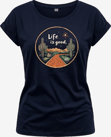 MAKAYA Shirt 'Life is good' in Blue: front