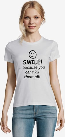 Blondie & Brownie Shirt 'SmileKill' in White: front