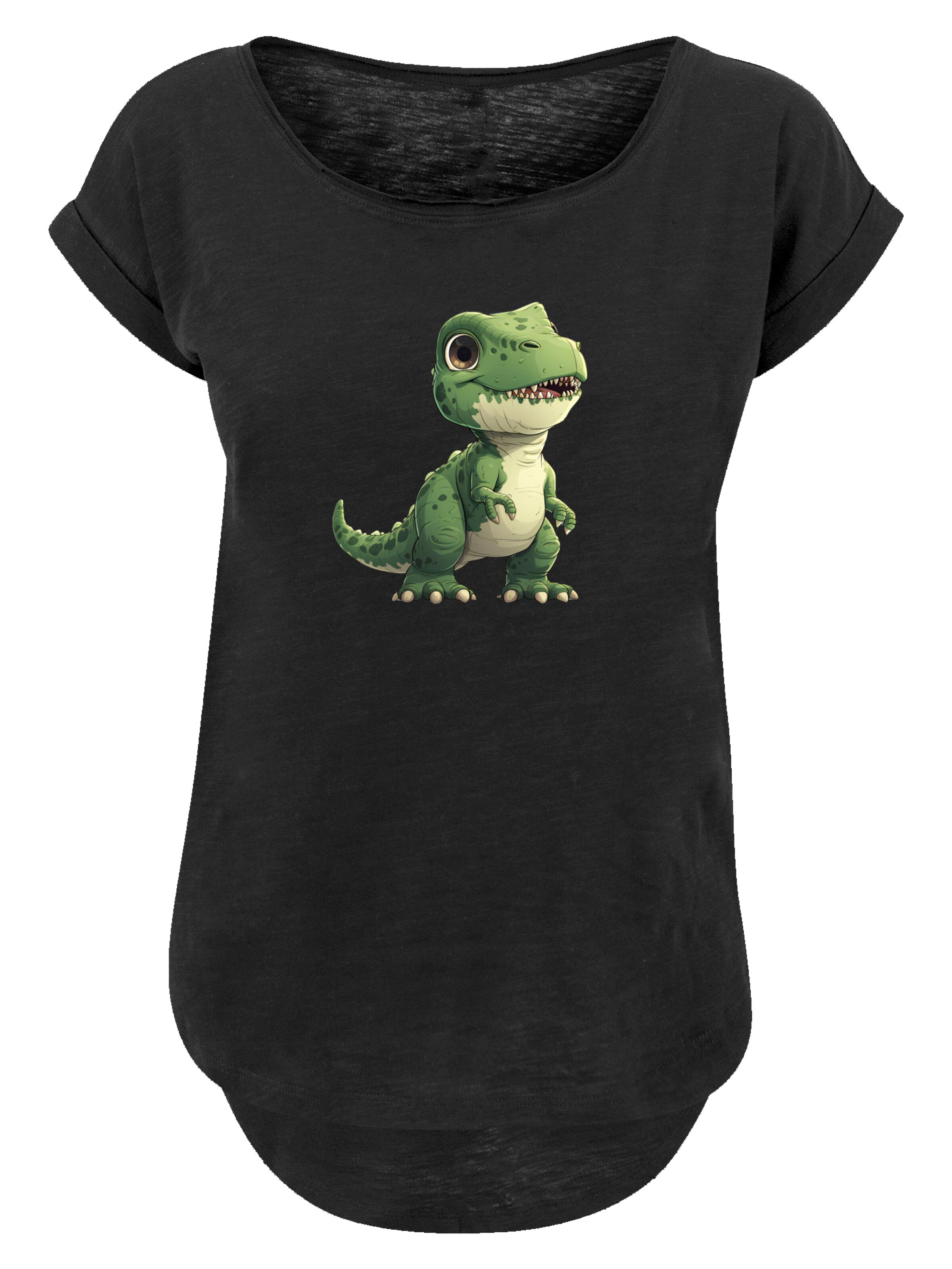 F4NT4STIC Shirt 'Süßer grüner Dino' in Black: front