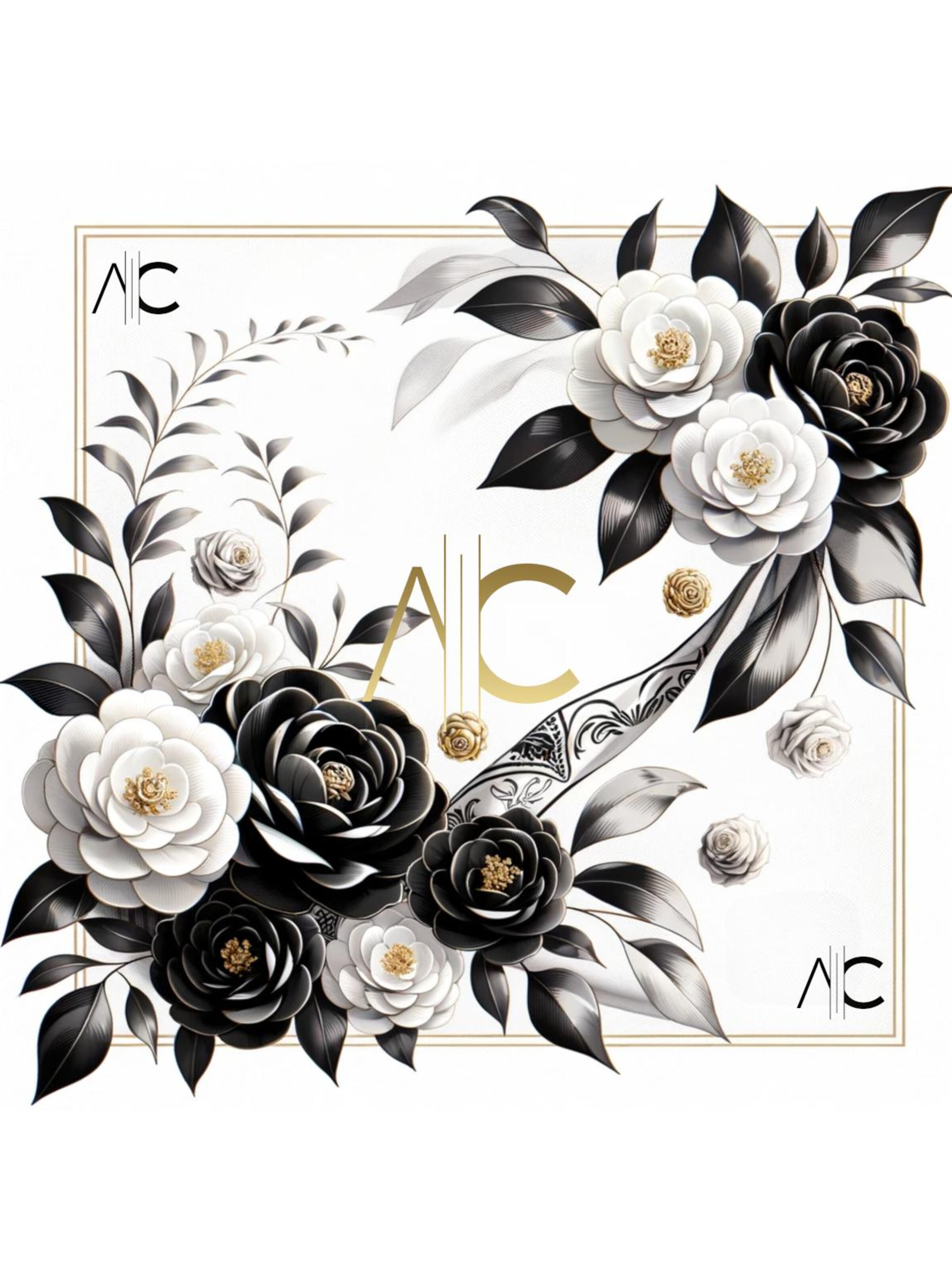 alberto cabale Sjaal 'Black Roses Cléo' in Wit: voorkant