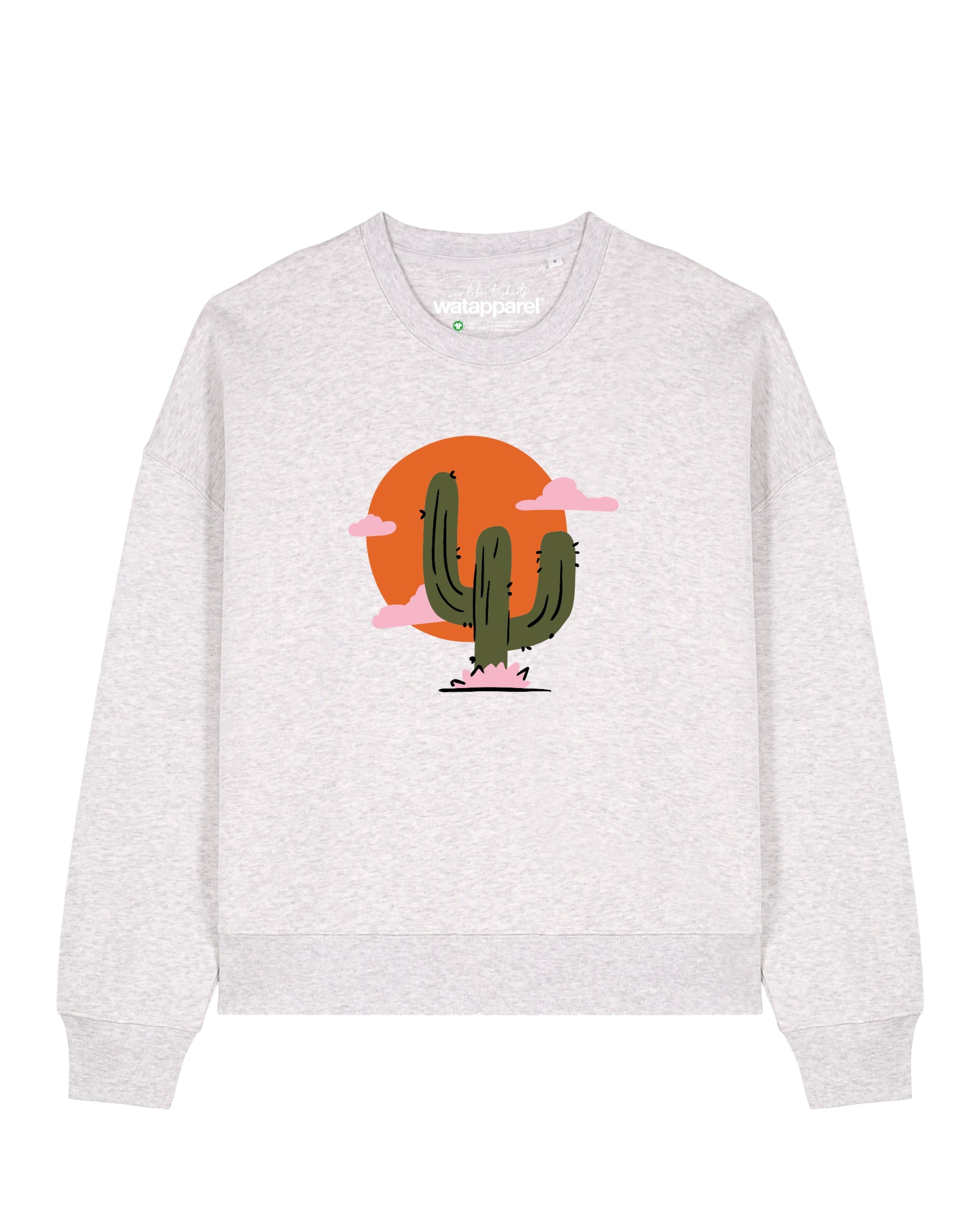 Watapparel Sweatshirt 'Kaktus im Sonnenuntergang' in Grijs: voorkant