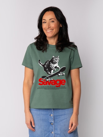 Watapparel Shirt 'Savage Cat' in Groen: voorkant