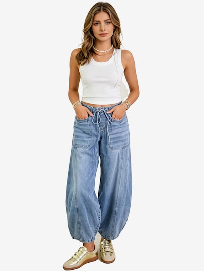 KoJooin Pants 'Damen Stretch-Jeans mit Kordelzug, hohem Bund, lockerem, weitem Bein und Baggy-Jeans' in 36/Regular in Light blue, Item view