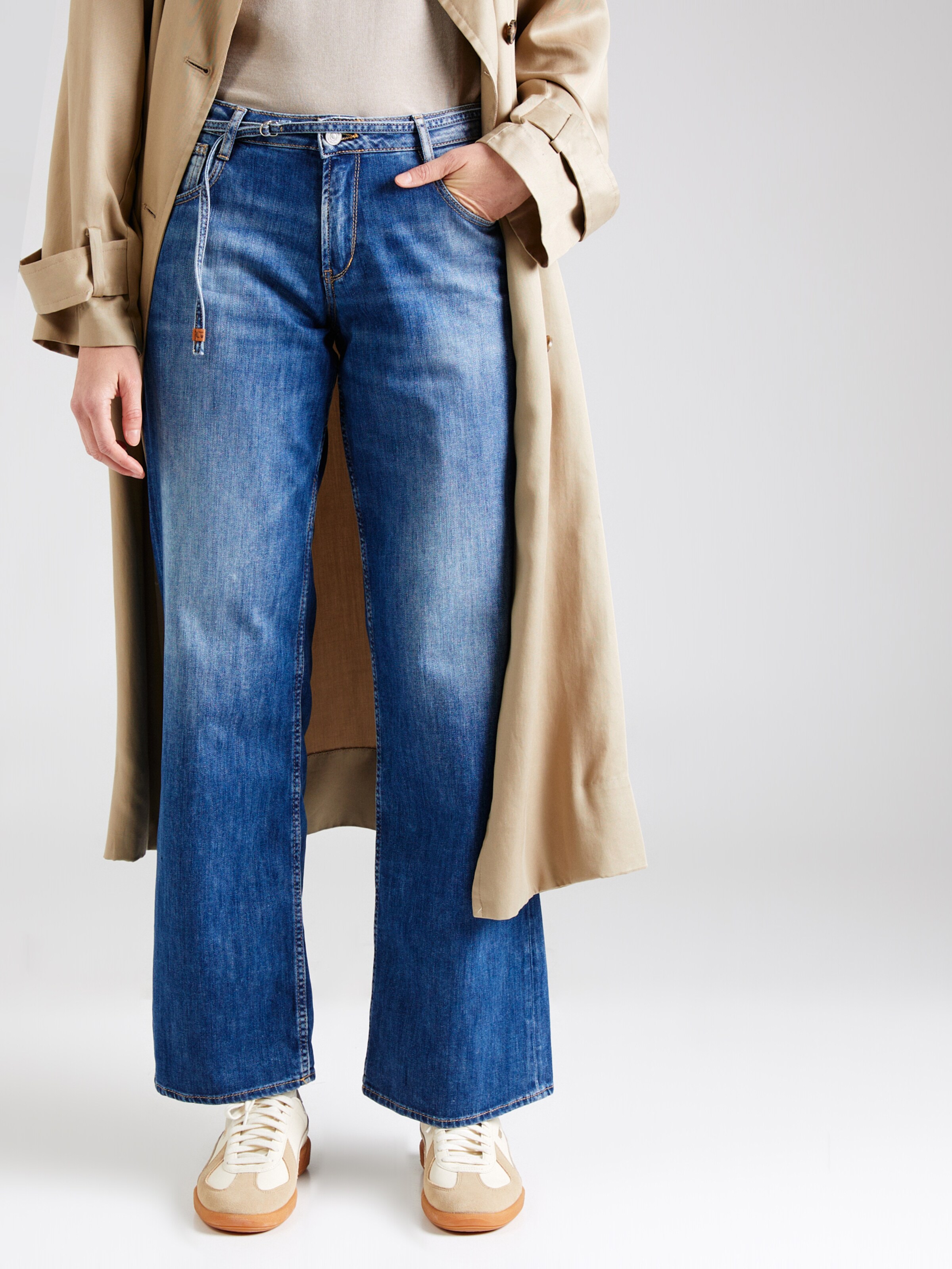 Jeans Flare Vintage Bleu Le Temps Des Cerises - Coupe évasée, Toile Italienne Stretch, Bouton Turquoise - 9