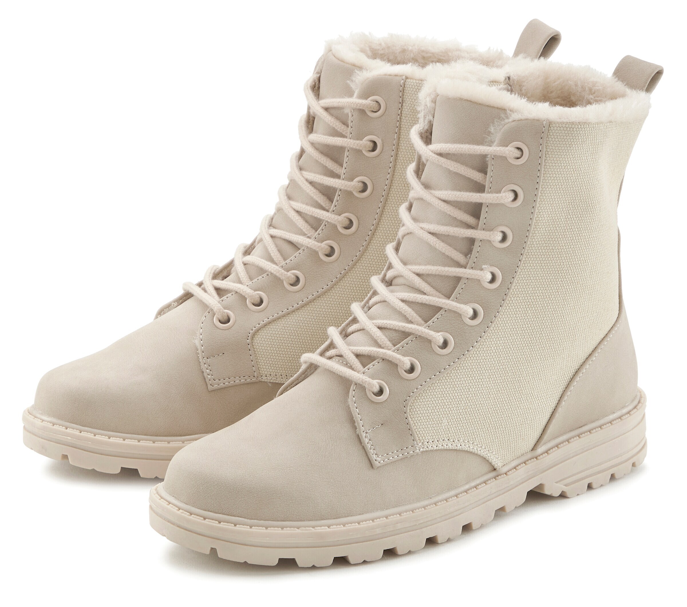 VIVANCE Lace-Up Ankle Boots in Beige