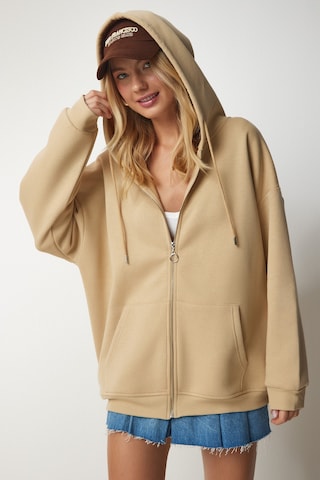 Happiness İstanbul - Sudadera con cremallera en beige: frente
