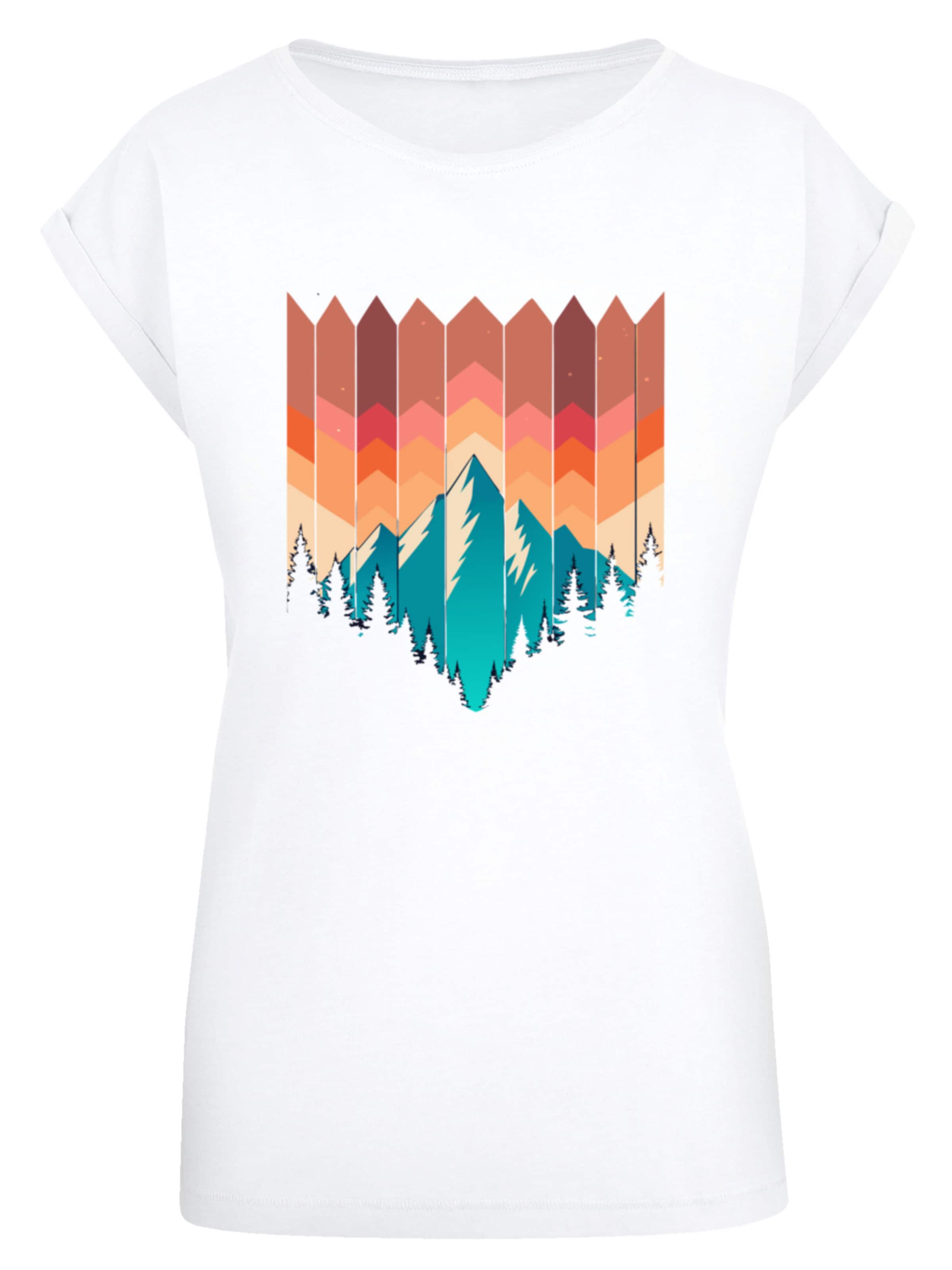 F4NT4STIC Shirt 'Berg Sonnenuntergang Geometrisch' in Wit: voorkant
