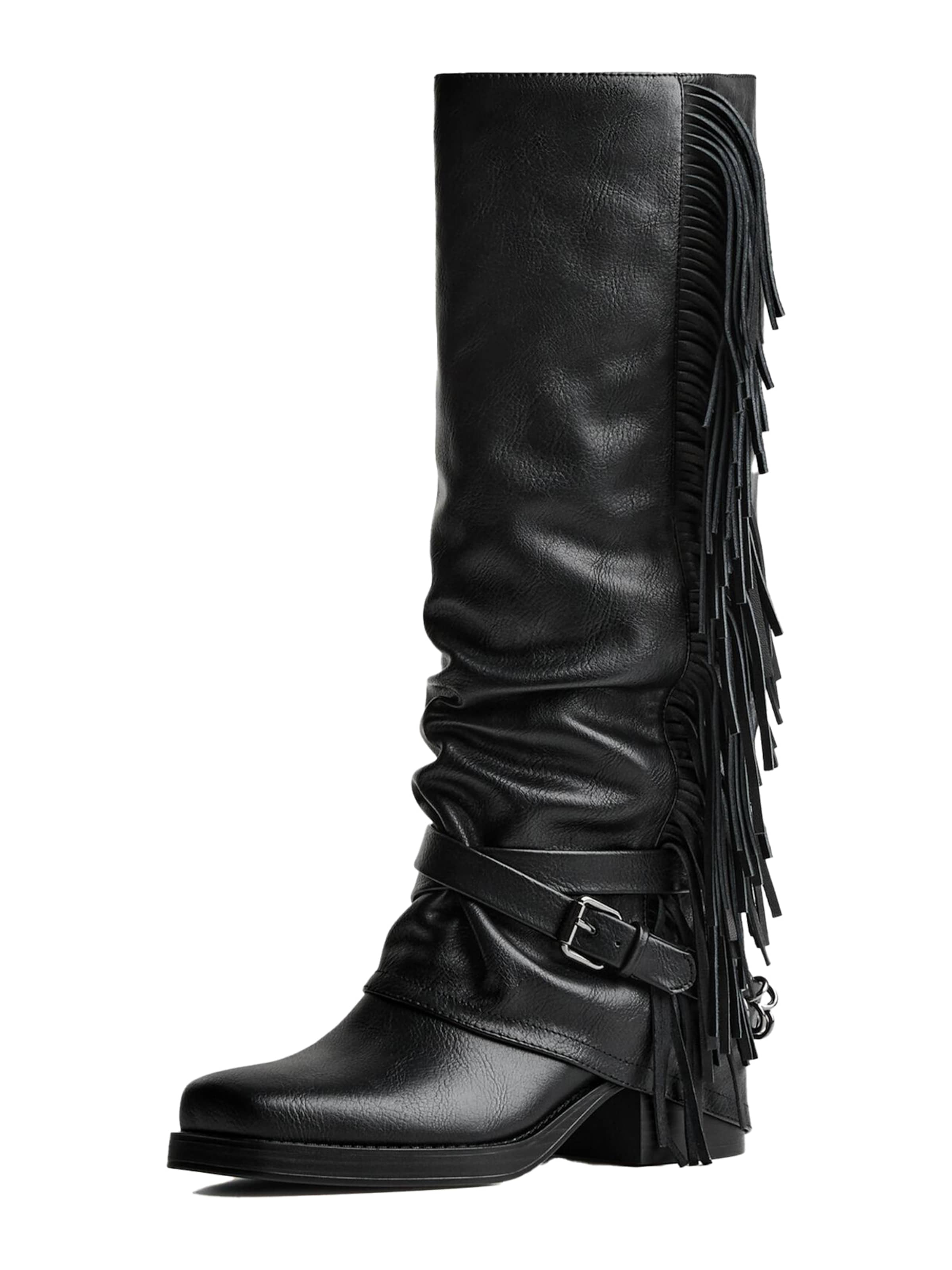 Bershka Каубойски ботуши в черно: отпред