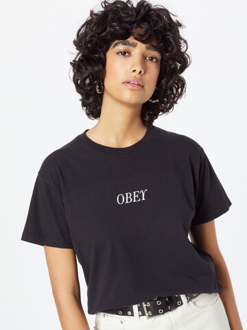 Tricou de la Obey pe negru: față