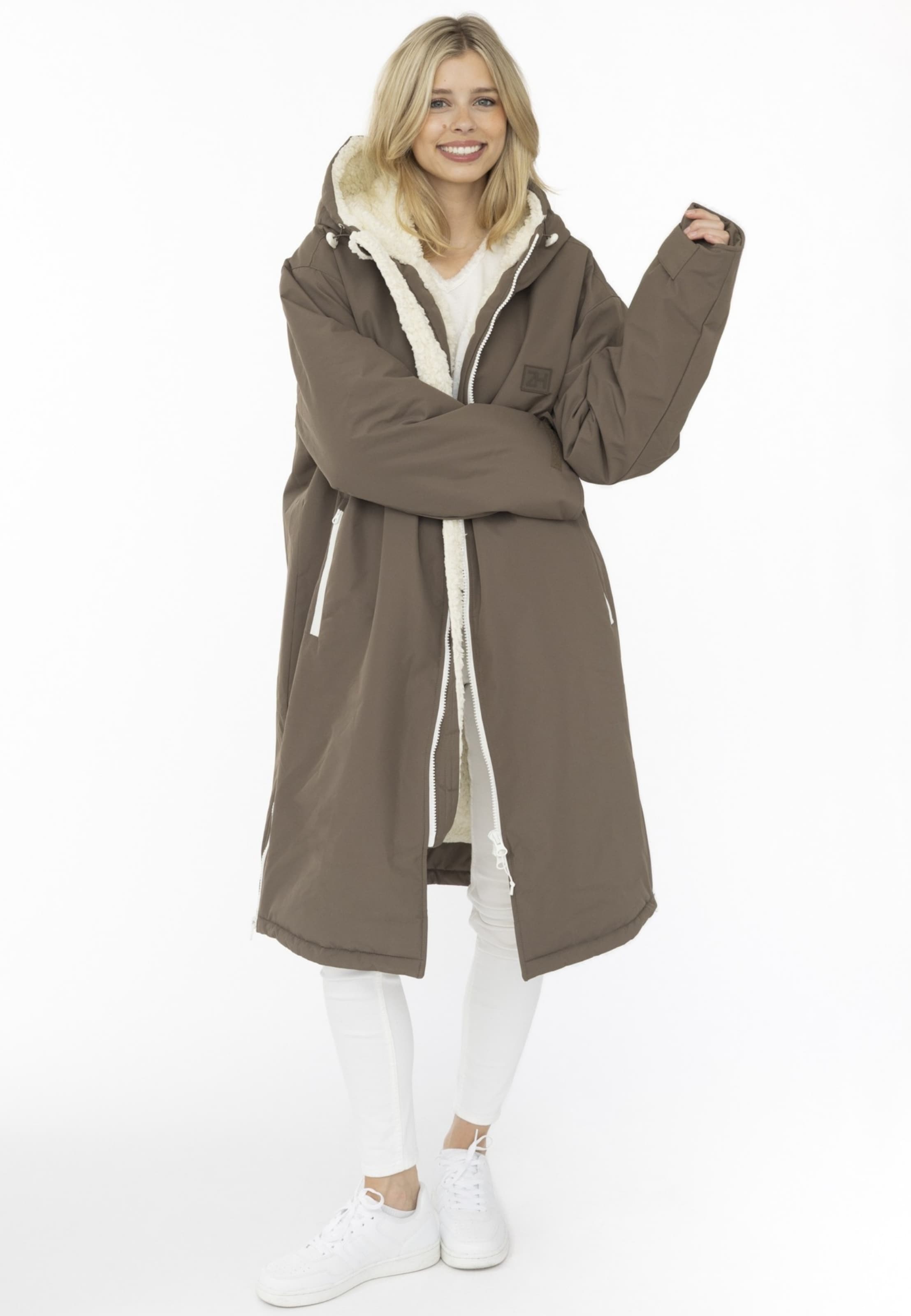 Zwillingsherz Tussenmantel in Beige: voorkant