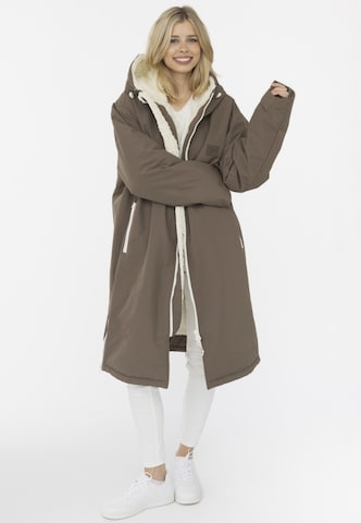 Zwillingsherz Langmantel Oversize Windjacke in Beige: Vorderseite