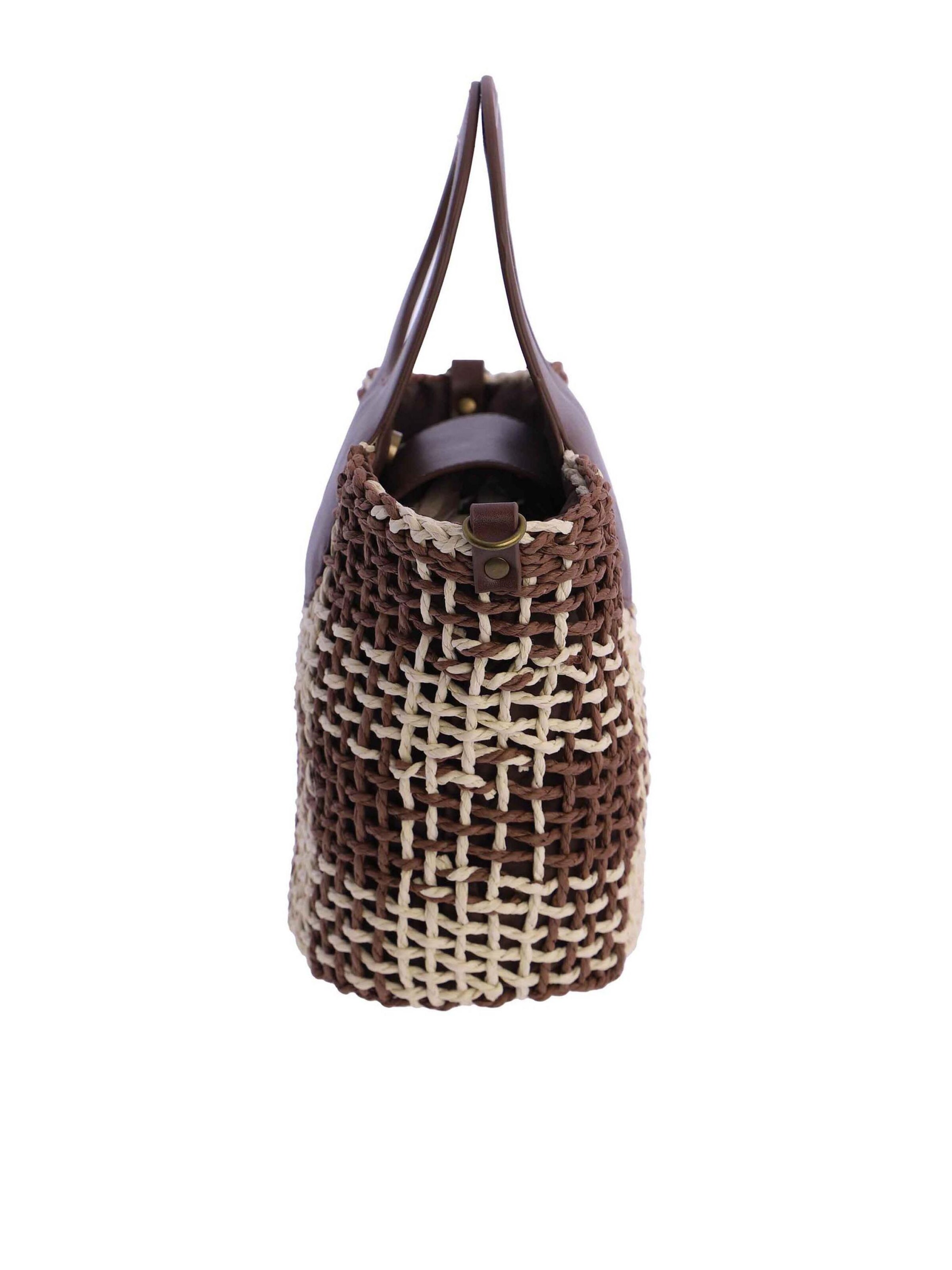 Amichi - Bolso de mano 'Bolso de mano para mujer Nacre de fibras naturales con cremallera' en marrón