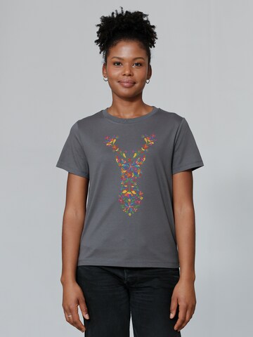 Watapparel Shirt ' Floral Deer ' in Grey: front