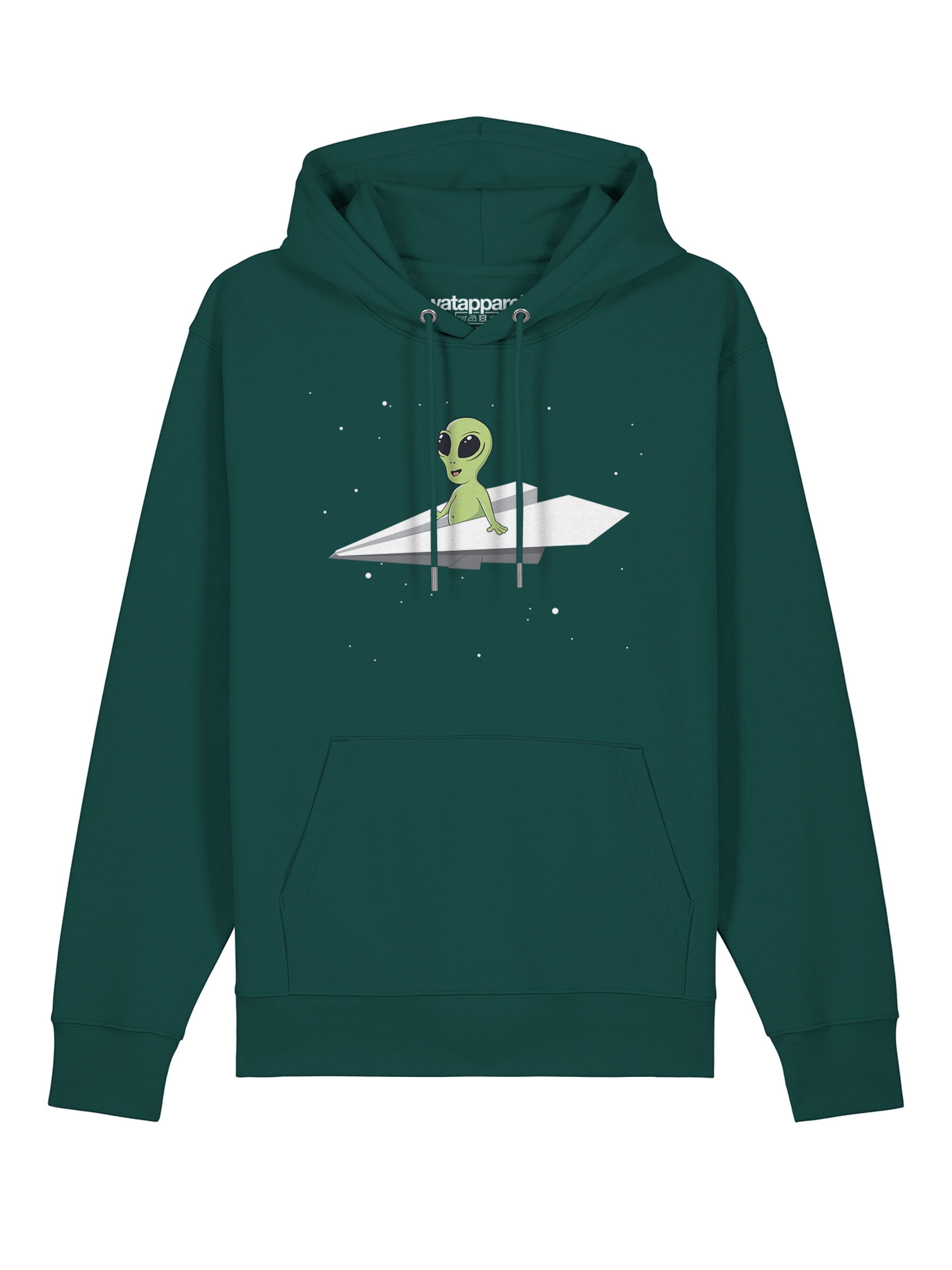 Sweat-shirt ' Alien on a paper plane ' Watapparel en vert : devant