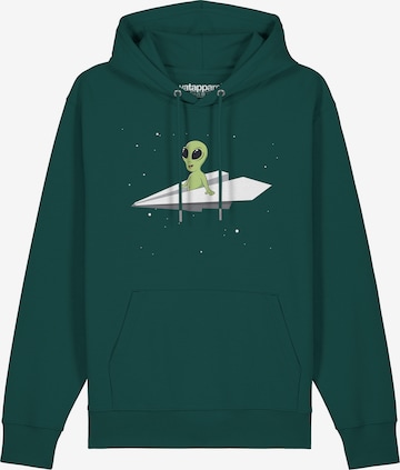 Felpa ' Alien on a paper plane ' di Watapparel in verde: frontale