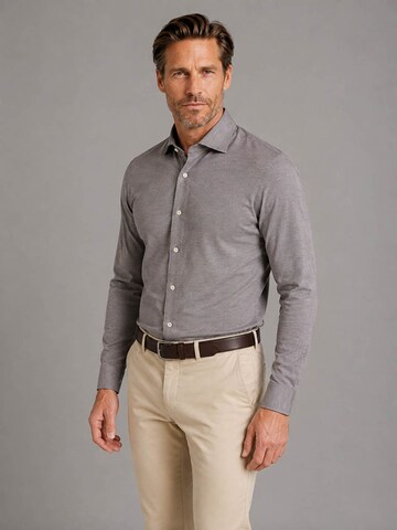 Profuomo Slim fit Button Up Shirt 'Japanese Knitted' in Brown