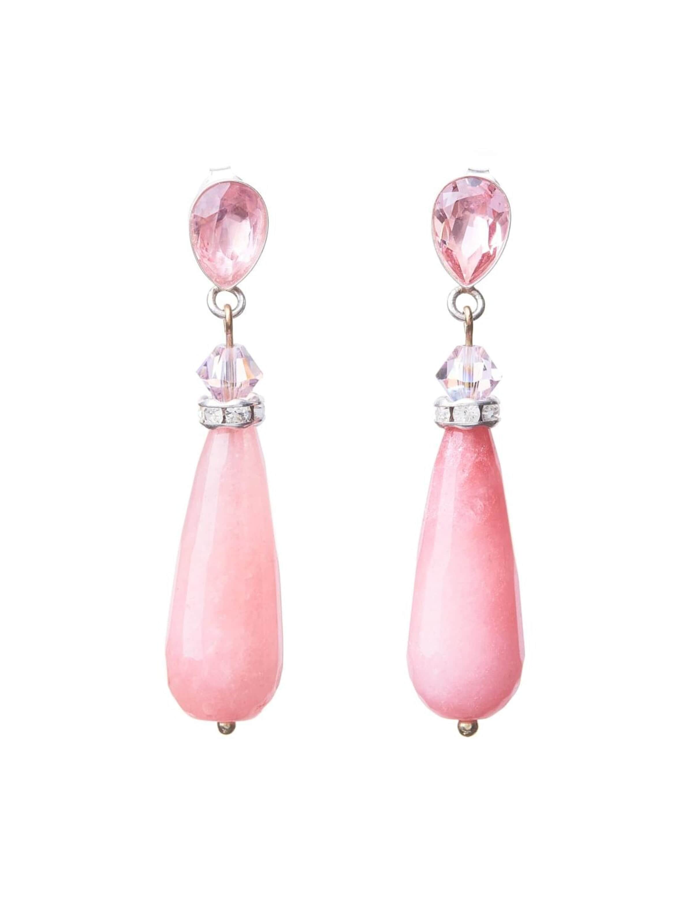 THE GEM STORIES JEWELRY Σκουλαρίκια 'Rosé Crystal Drops' σε ροζ: μπροστά