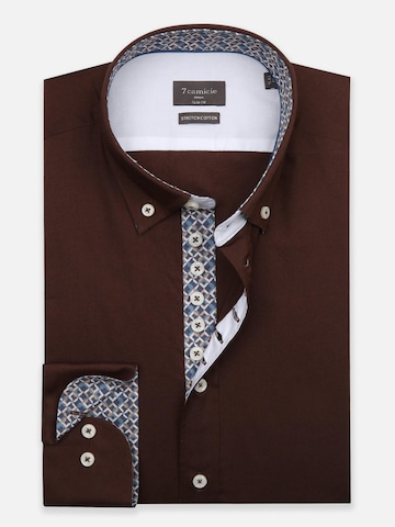 7Camicie - Ajuste estrecho Camisa de negocios 'Donatello Iconic Poplin Stretch Man Shirt Red' en marrón