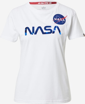 Tricou 'NASA' de la ALPHA INDUSTRIES pe alb: față