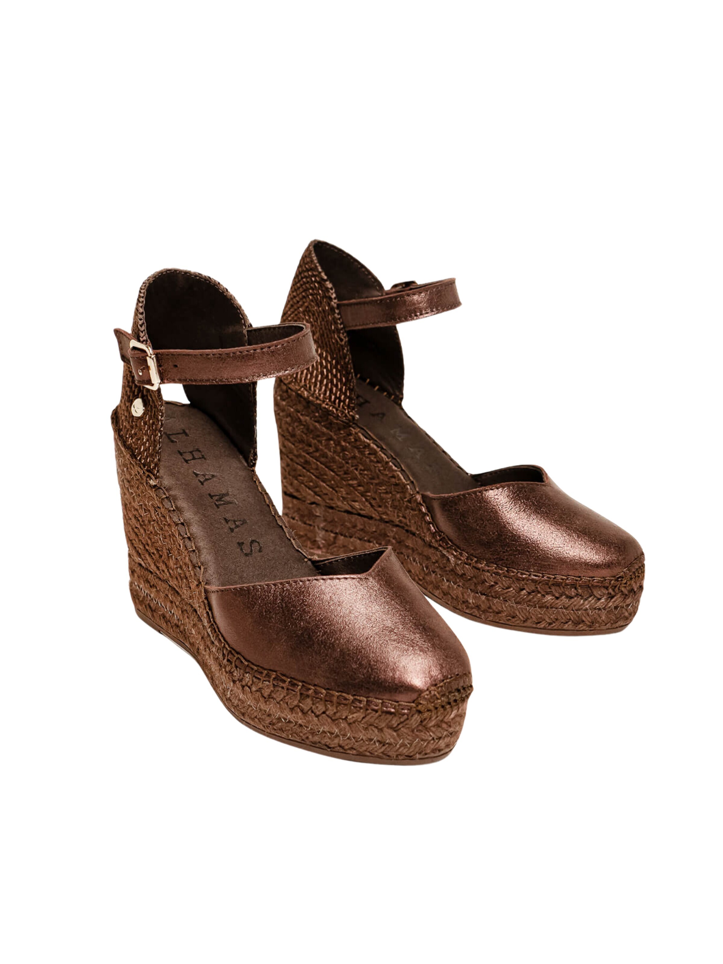 Alhamas Slingpumps 'Alpargata Cuña 10 cm Ante' in Bruin