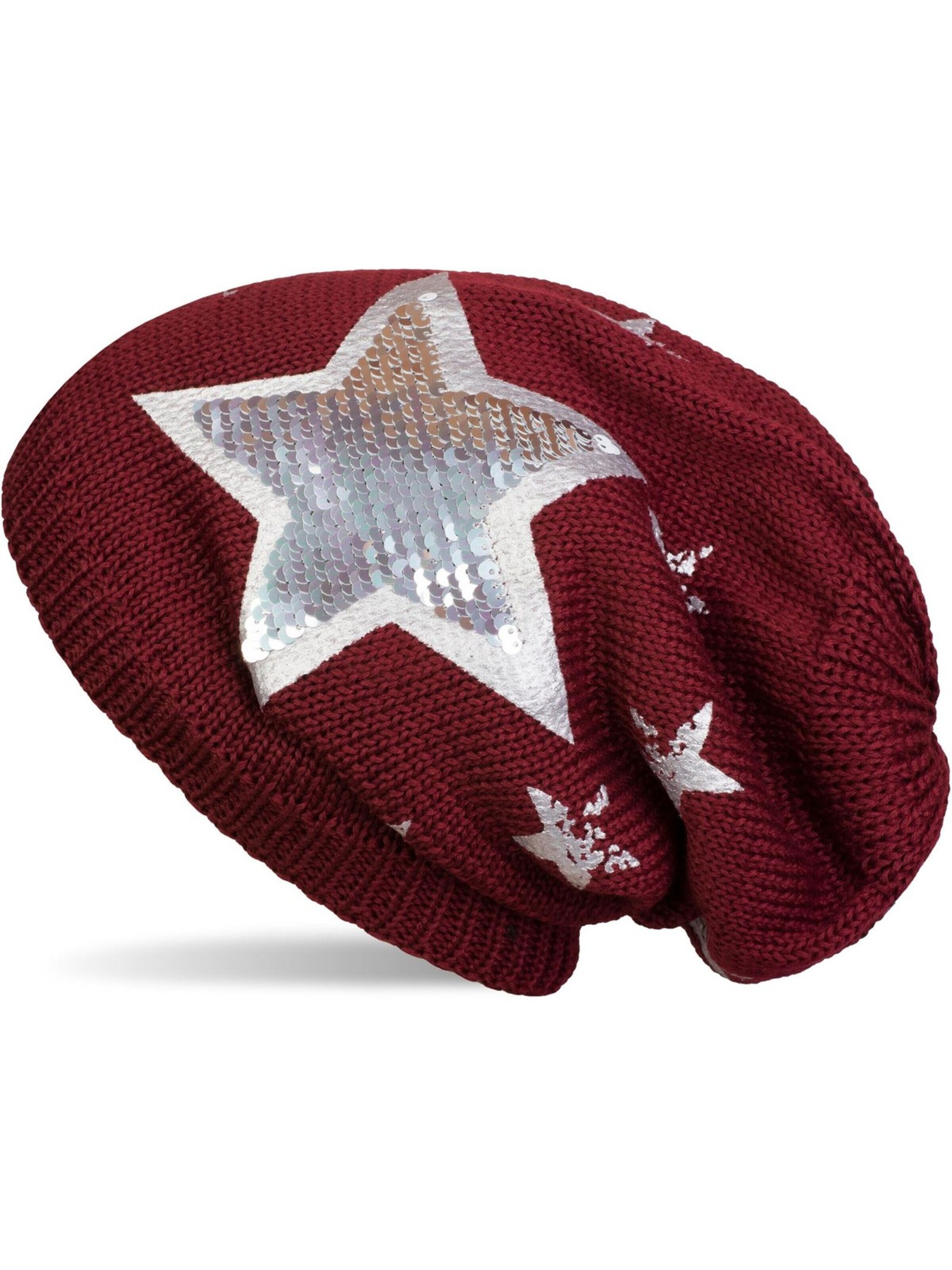 styleBREAKER Mütze 'Strick Beanie mit Pailletten Stern Print'‌‌‌‌‌‌‌‌‌‌ in Rot: Vorderseite