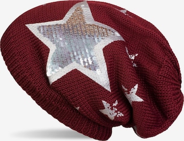 styleBREAKER Mütze 'Strick Beanie mit Pailletten Stern Print' in Rot: Vorderseite