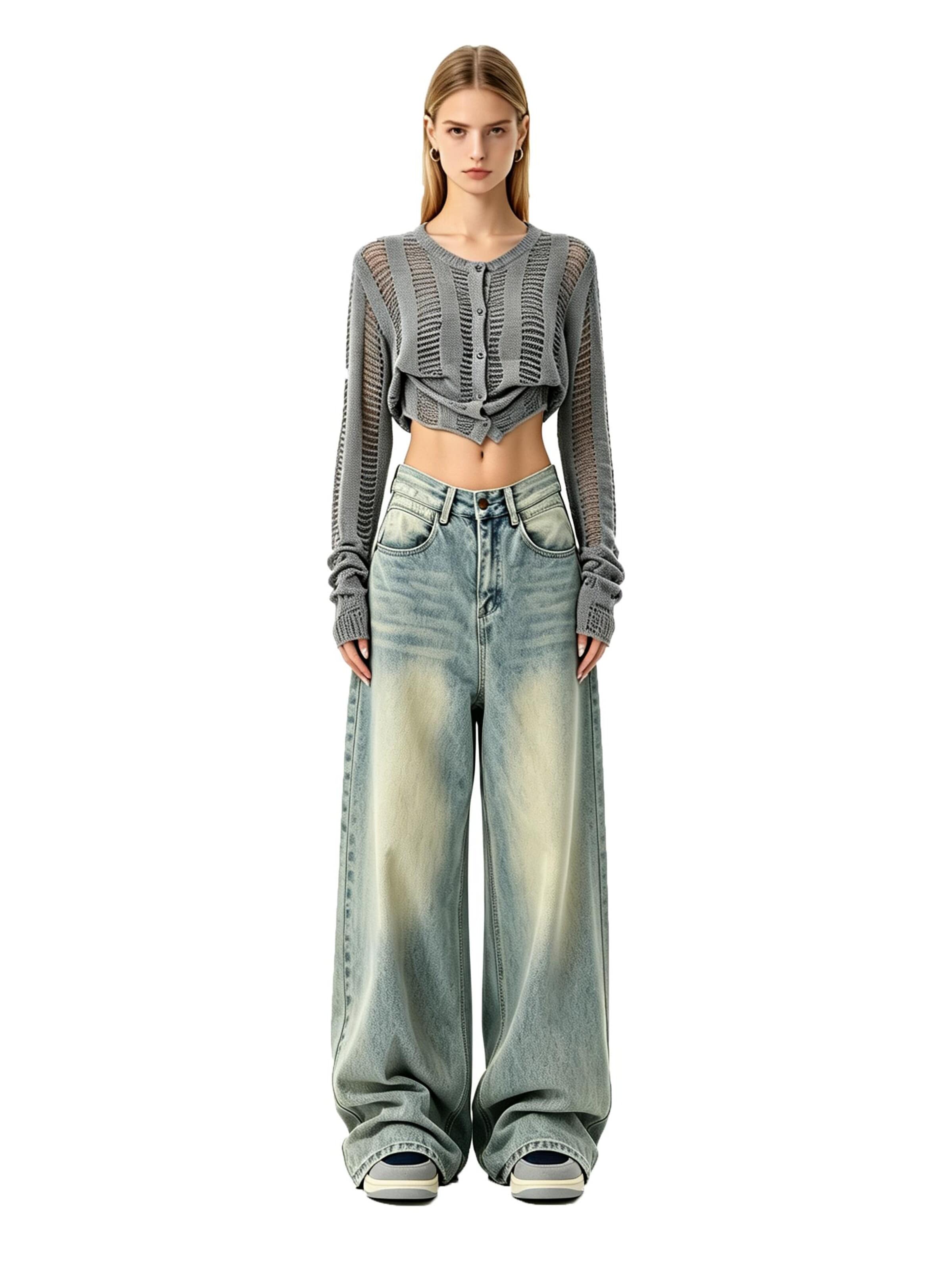 KoJooin Normalny krój Jeansy 'Damen Oversize Baggy Wide Leg Jeans Verwaschener Used Waschlook Trendige Loose Fit Denim Hose' w kolorze niebieski: przód