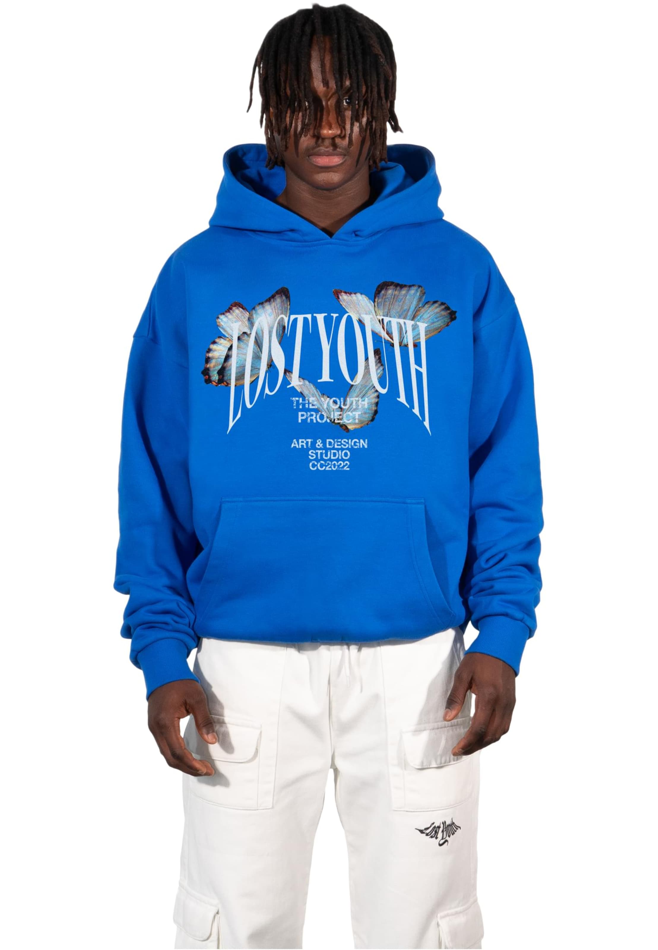 Bluză de molton de la Lost Youth pe albastru: față