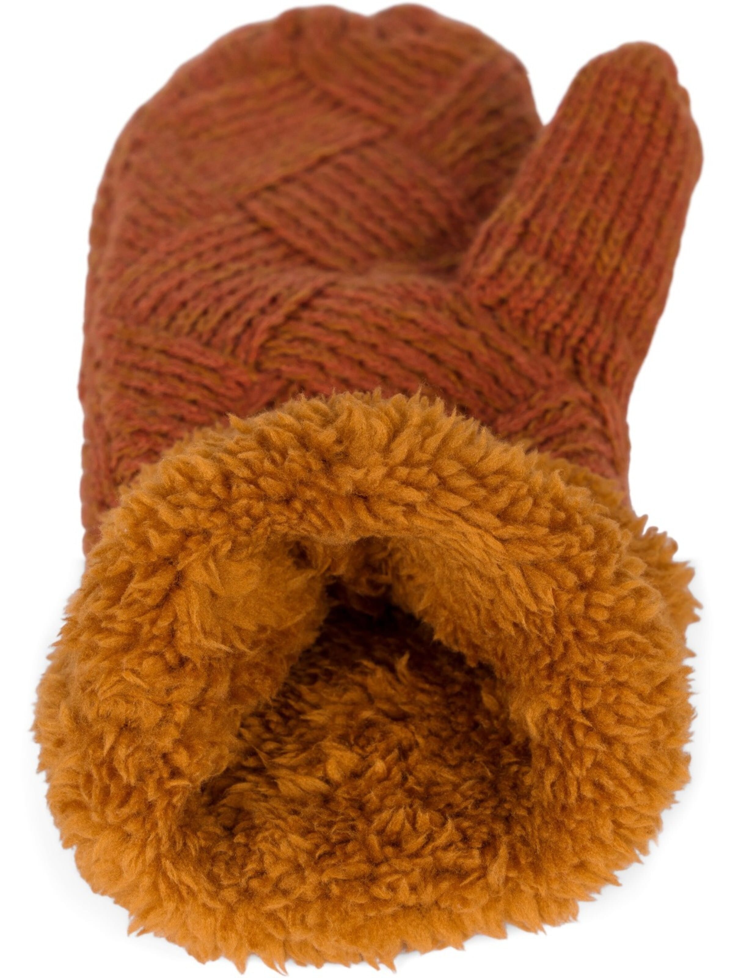 styleBREAKER Fäustlinge 'Strickhandschuhe Fäustlinge mit Rauten Muster und Fleece'‌ in Braun