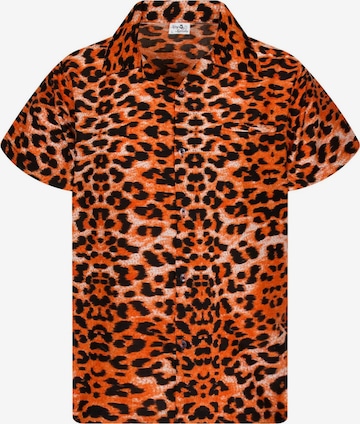 King Kameha Button Up Shirt 'Leopard' in Orange: front