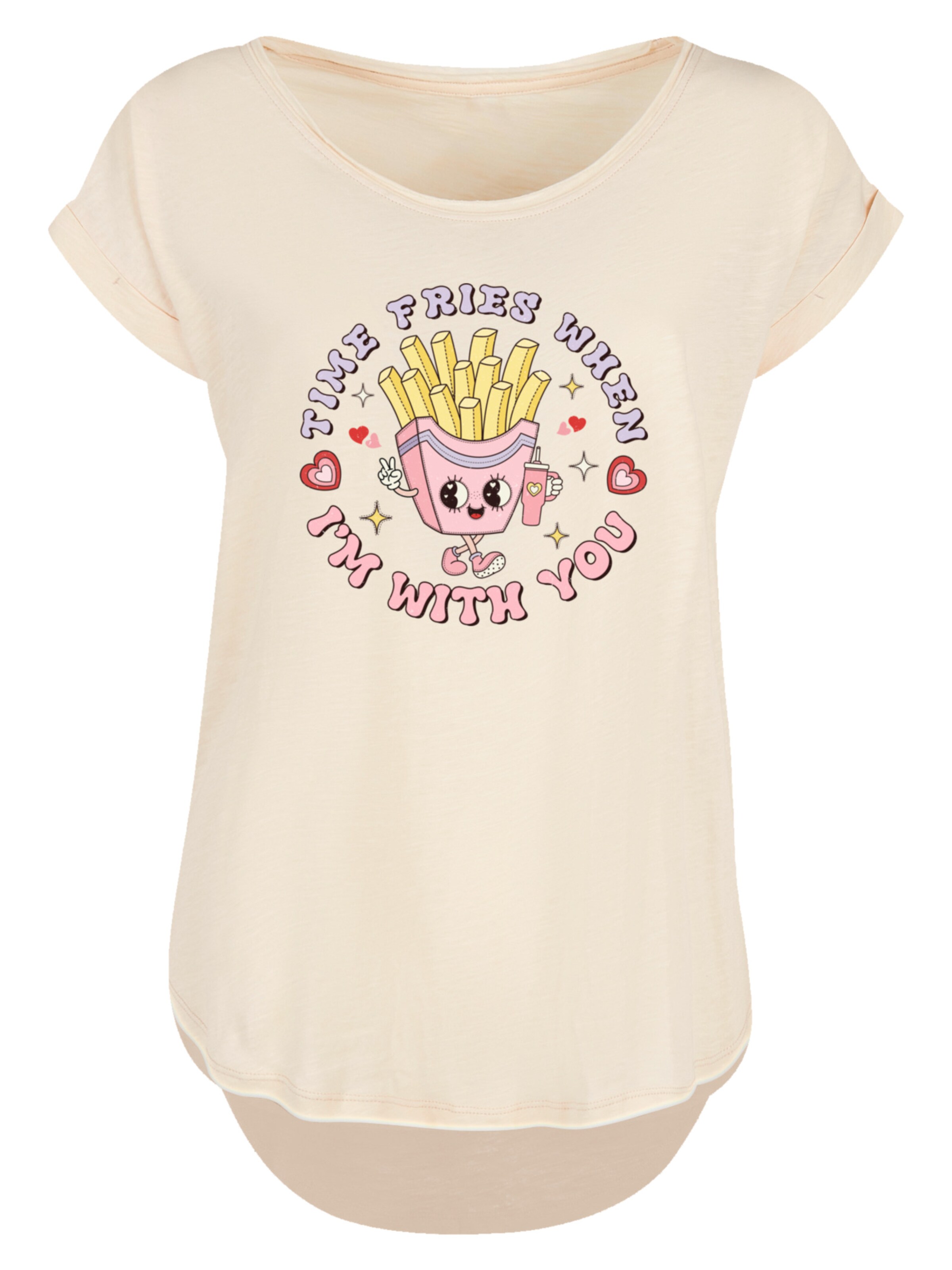 F4NT4STIC Shirt 'Time Fries when I am with you Valentinstag' in Beige: voorkant